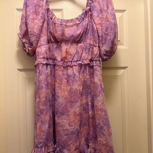 Jessica Simpson Floral Puff Sleeve Dress in Purple and Pink